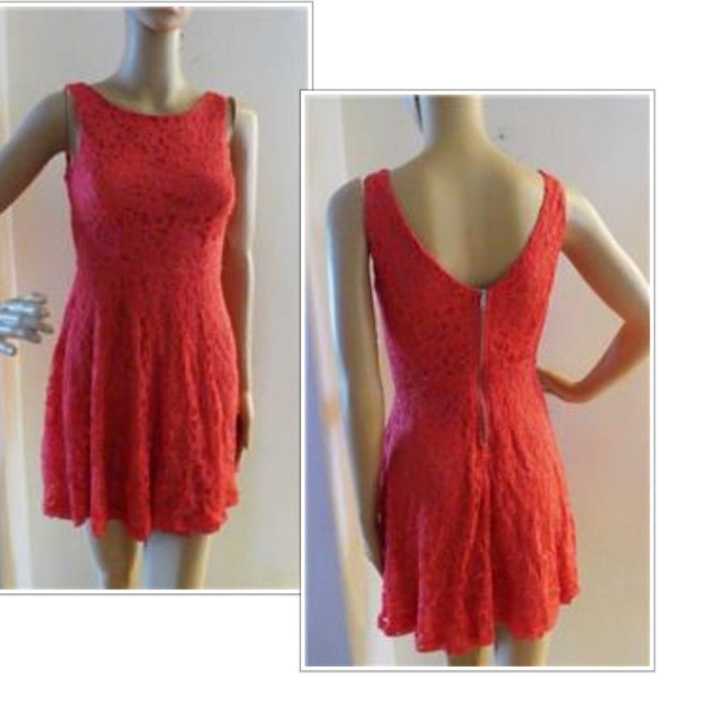 Speechless Juniors' Lace Skater Tank Dress , Coral